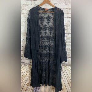 Scully Women’s M L Black Lace Long sheer Kimono cardigan